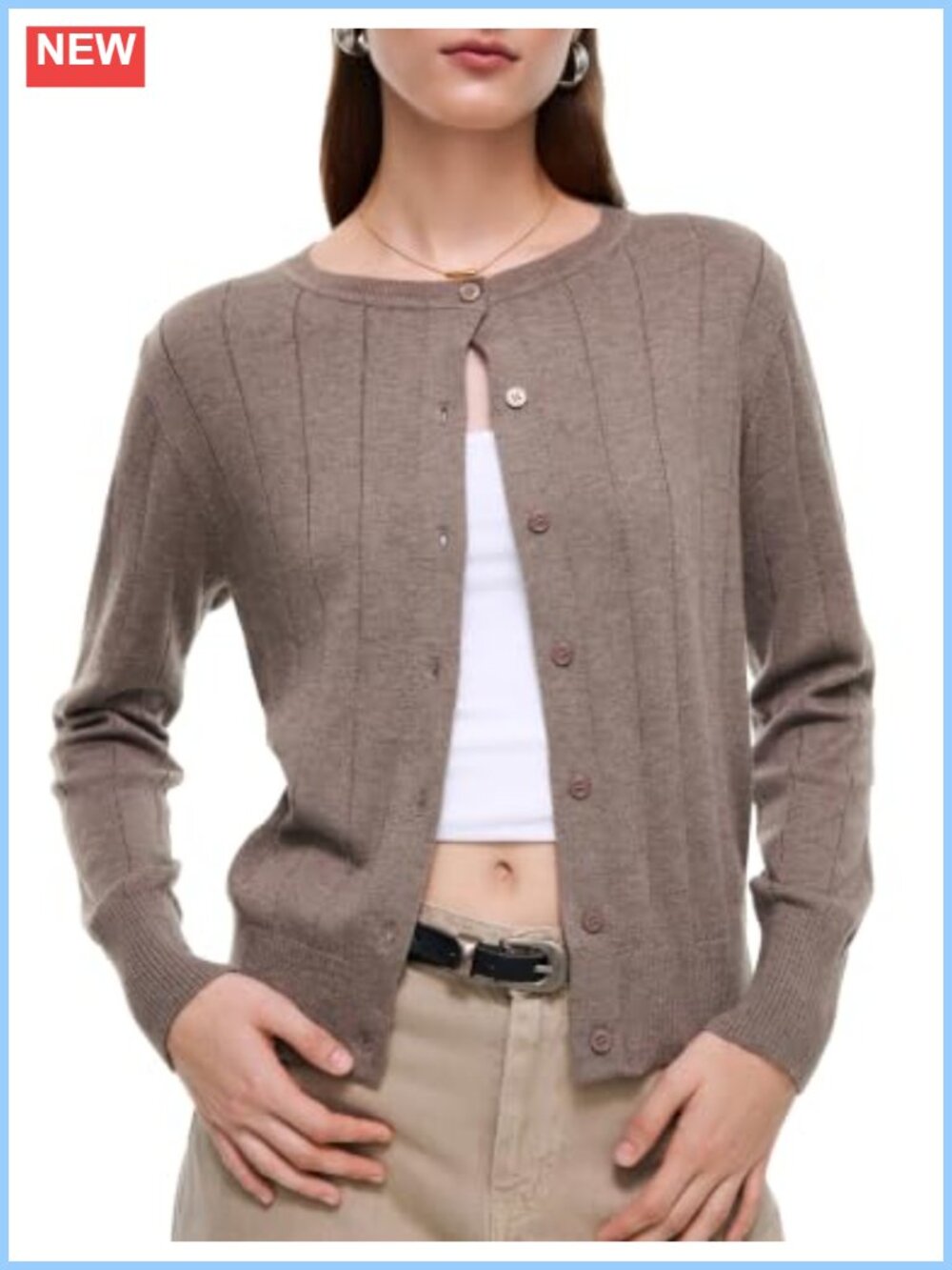 Wool Blend Cardigan Lightweight Knit Sweater Button Front Casual